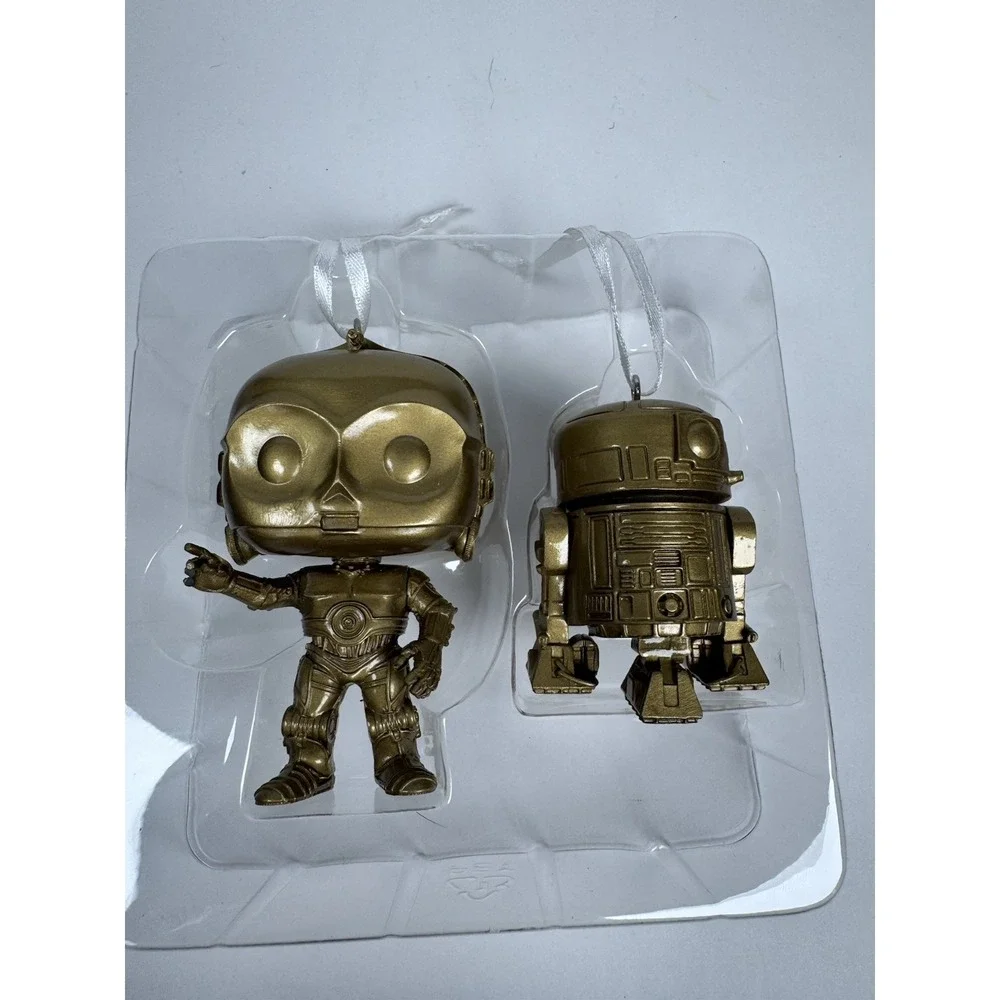 NIB Hallmark Ornaments 2022 Funko Pop Star Wars‎ C-3P0 R2-D2 Gold Christmas Tree
